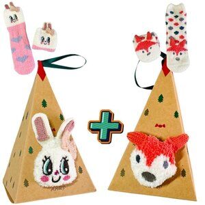 NWT Fox & Bunny Christmas Gift Socks - 3D Fluffy Thick Warm Winter Socks M 5-10